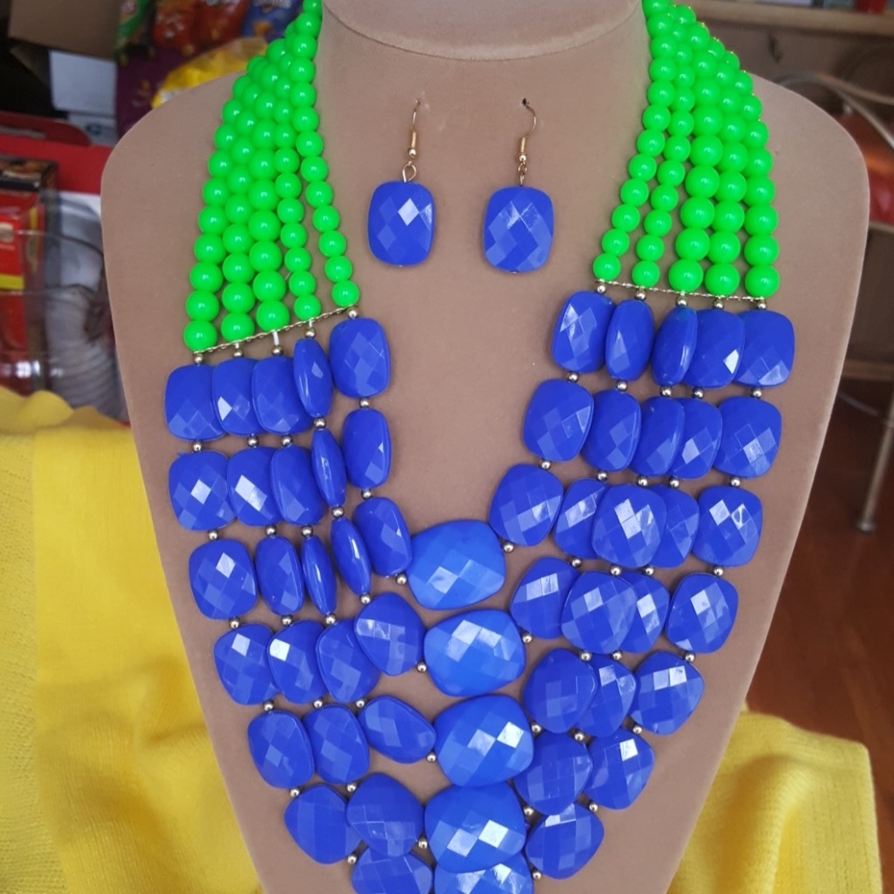 Blue and Green Beaded necklace